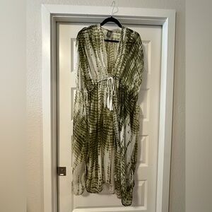 Vince Camuto Green & White Tie-Dye Sheer Cover-Up Dress – One Size